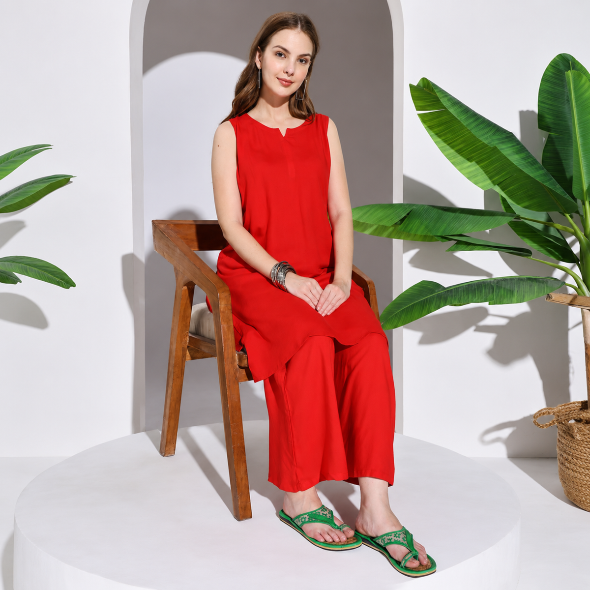 Sthula's  Women’s Woven T-Strap Flat Sandals – Green, Synthetic