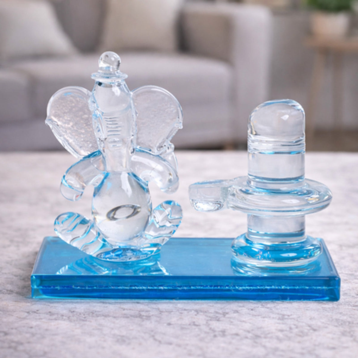 Sthula's Lord Ganesha & Shivling Decorative Showpiece – Transparent Glass Religious Idol