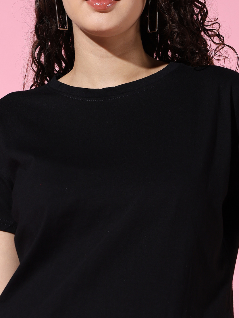 Sthula's Women Black Cotton T-Shirt