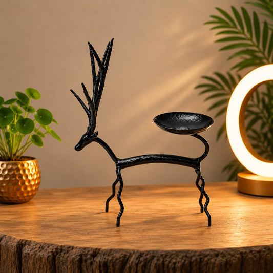 Sthula's Handmade Black Metal Deer Candle Holder