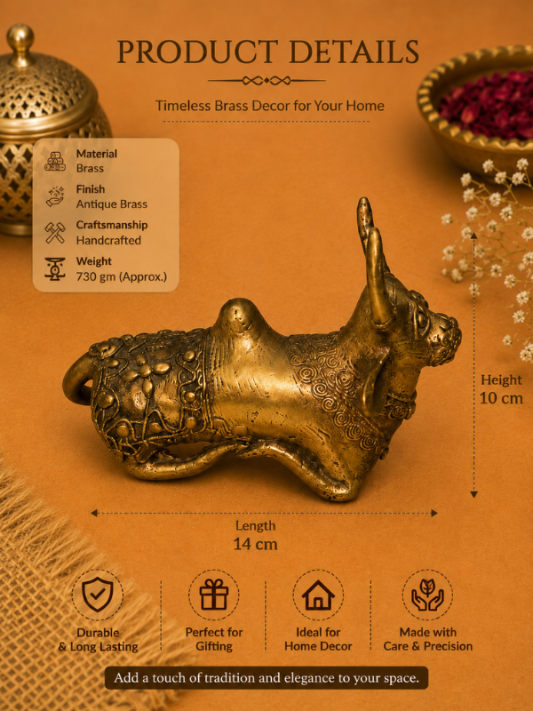 Sthula's Handmade Antique Brass Bull Figurine