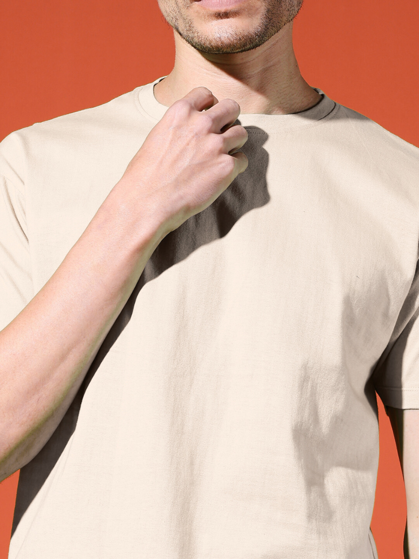 Sthula's Men Cream Cotton T-Shirt