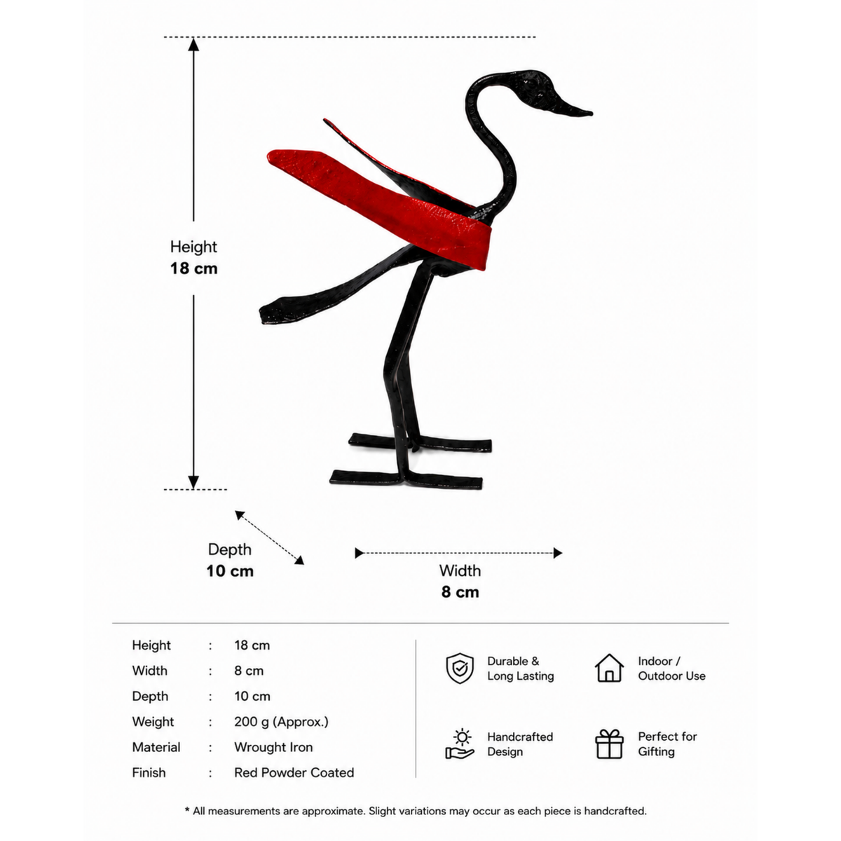 Sthula's Handmade Black and Red Metal Swan Figurine