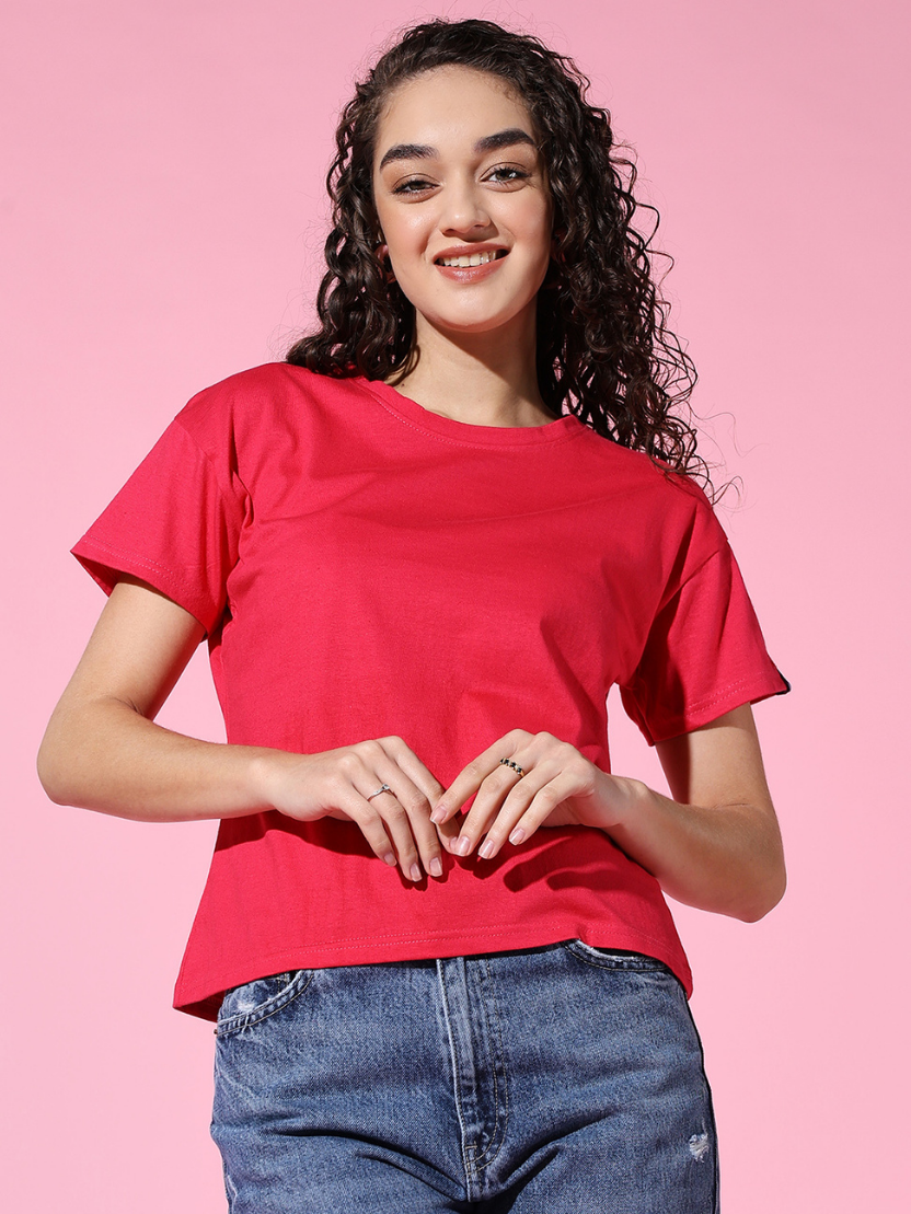 Sthula's Women Pink Cotton T-Shirt