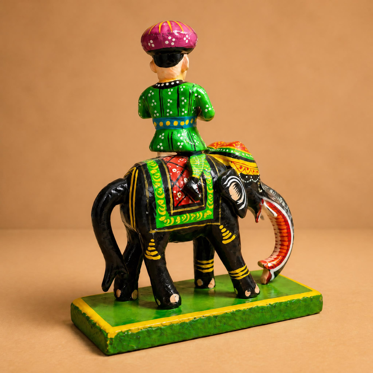 Sthula's Multicolor Wooden Elephant Rider Decorative Showpiece