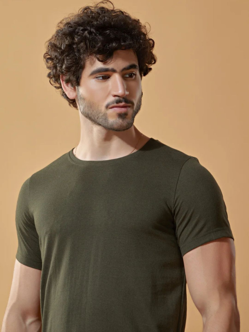 Sthula's Men Green  Melange Cotton T-Shirt