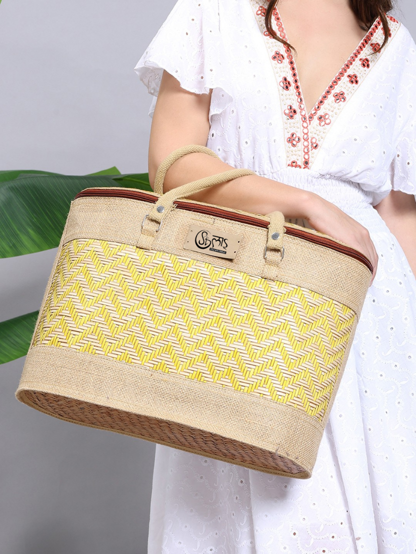 Sthula's Handwoven Bamboo Women’s Yellow Tote Bag