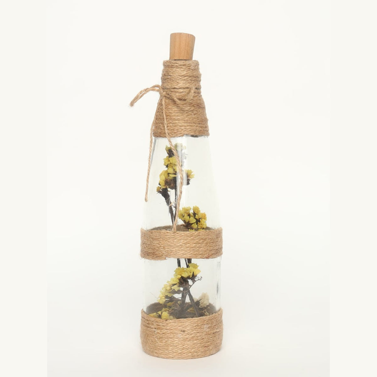 Sthula's Decorative Glass Bottle with Dried Flowers – Rustic Jute Rope Table Décor