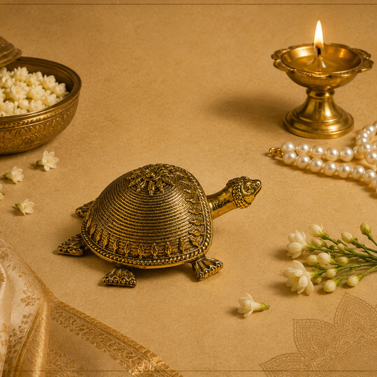 Sthula's Antique Brass Tortoise Statue – Traditional Decorative Turtle Figurine