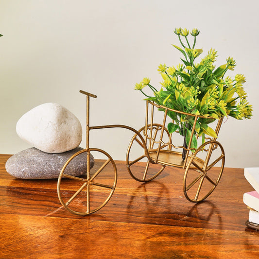 Sthula's Vintage Metal Tricycle Planter Stand – Gold Decorative Cycle Plant Holder