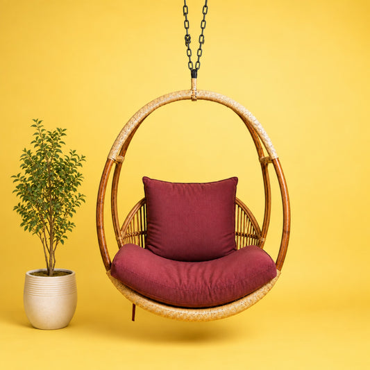 Sthhula's Rattan Hanging Swing Chair – Natural Brown Cane Egg Chair