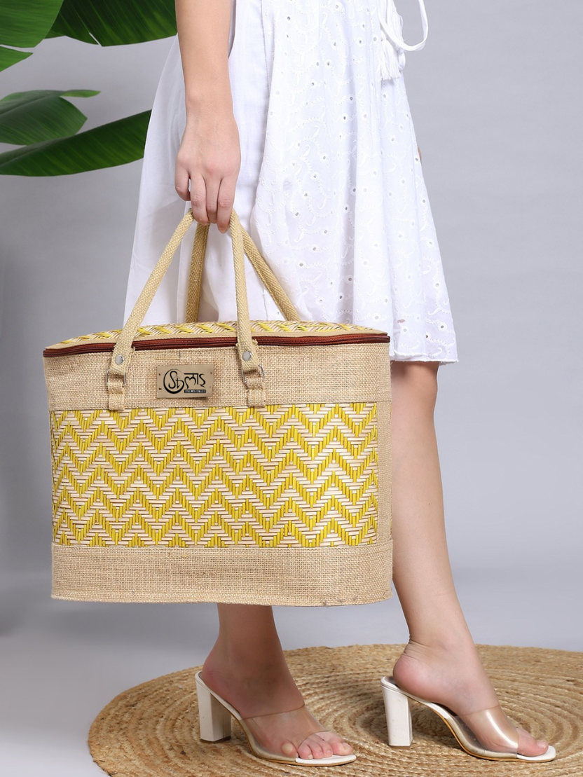 Sthula's Handwoven Bamboo Women’s Yellow Tote Bag