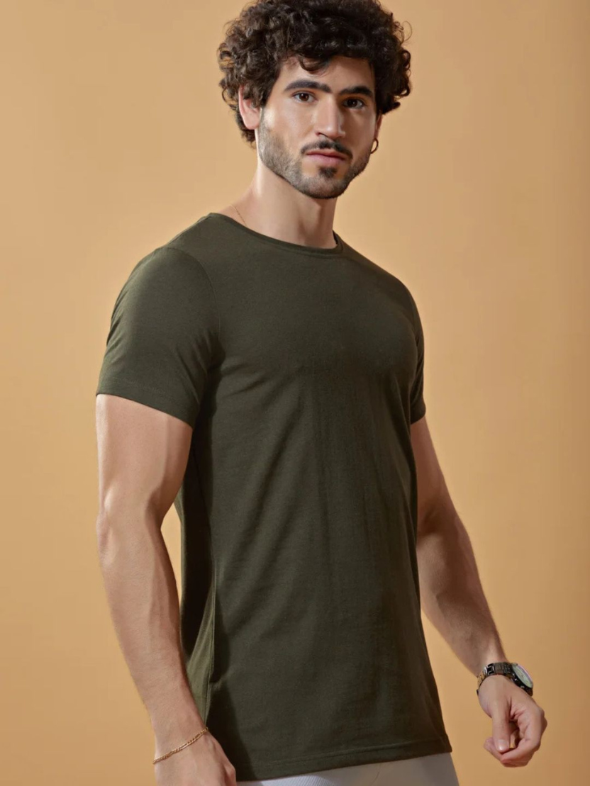 Sthula's Men Green  Melange Cotton T-Shirt