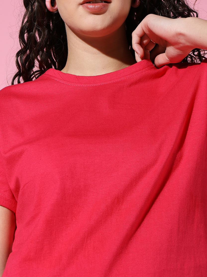 Sthula's Women Pink Cotton T-Shirt