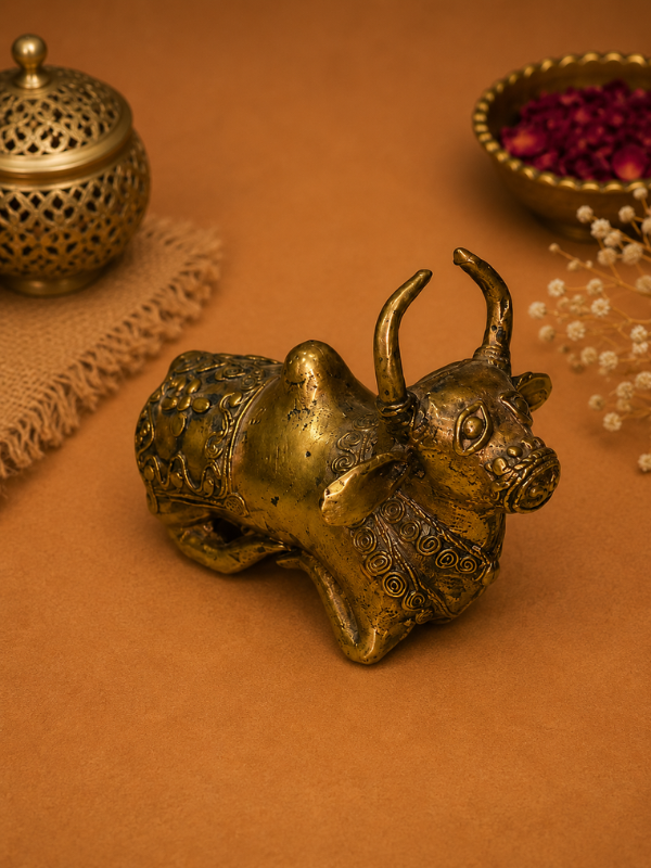 Sthula's Handmade Antique Brass Bull Figurine