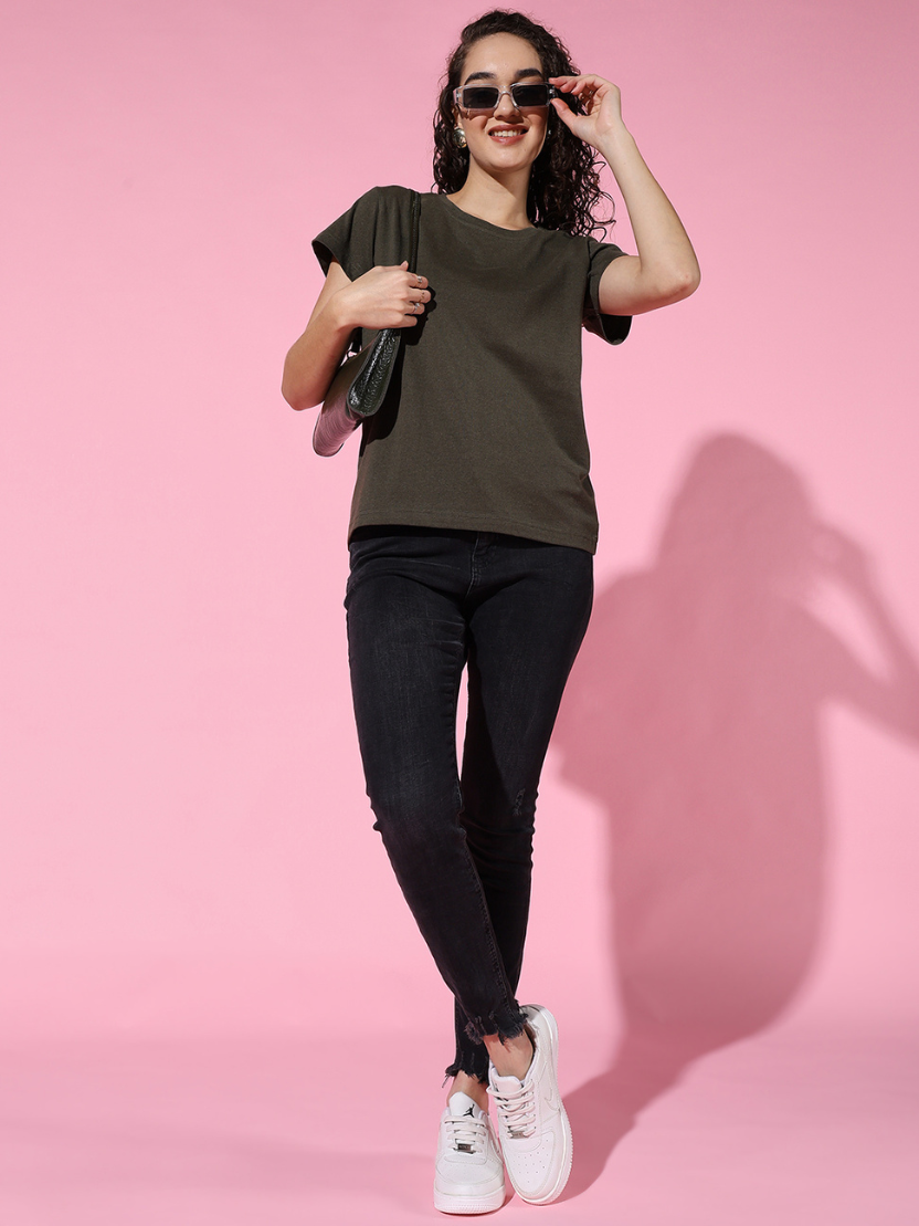 Sthula's Women Green Melanch Cotton T-Shirt