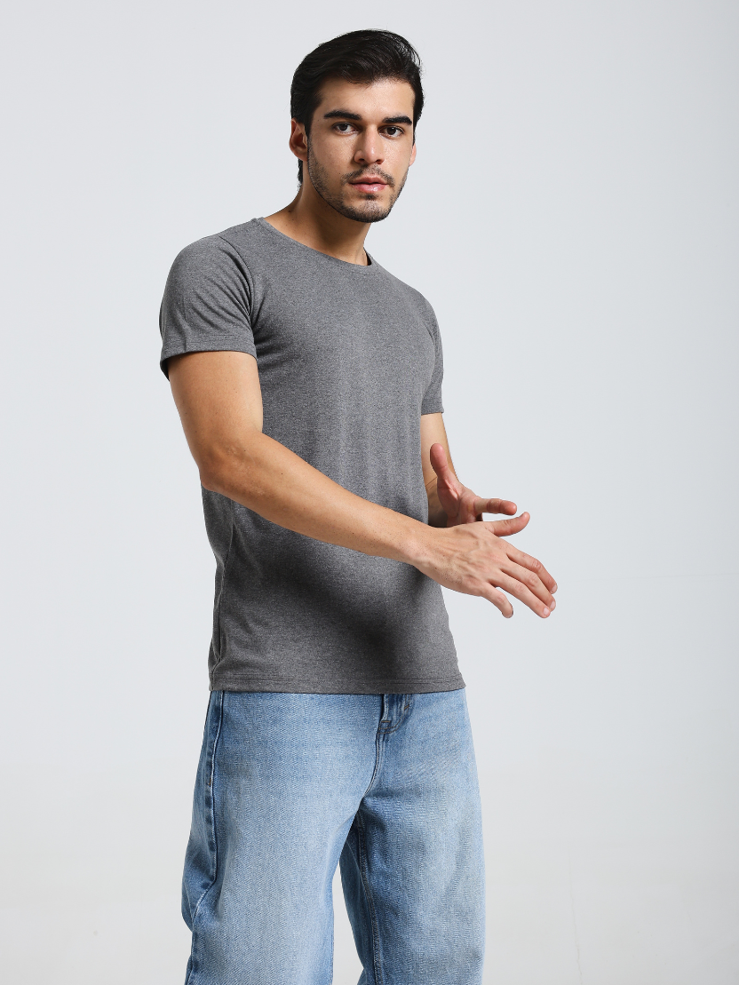 Sthula's Men Grey Melange Cotton T-Shirt