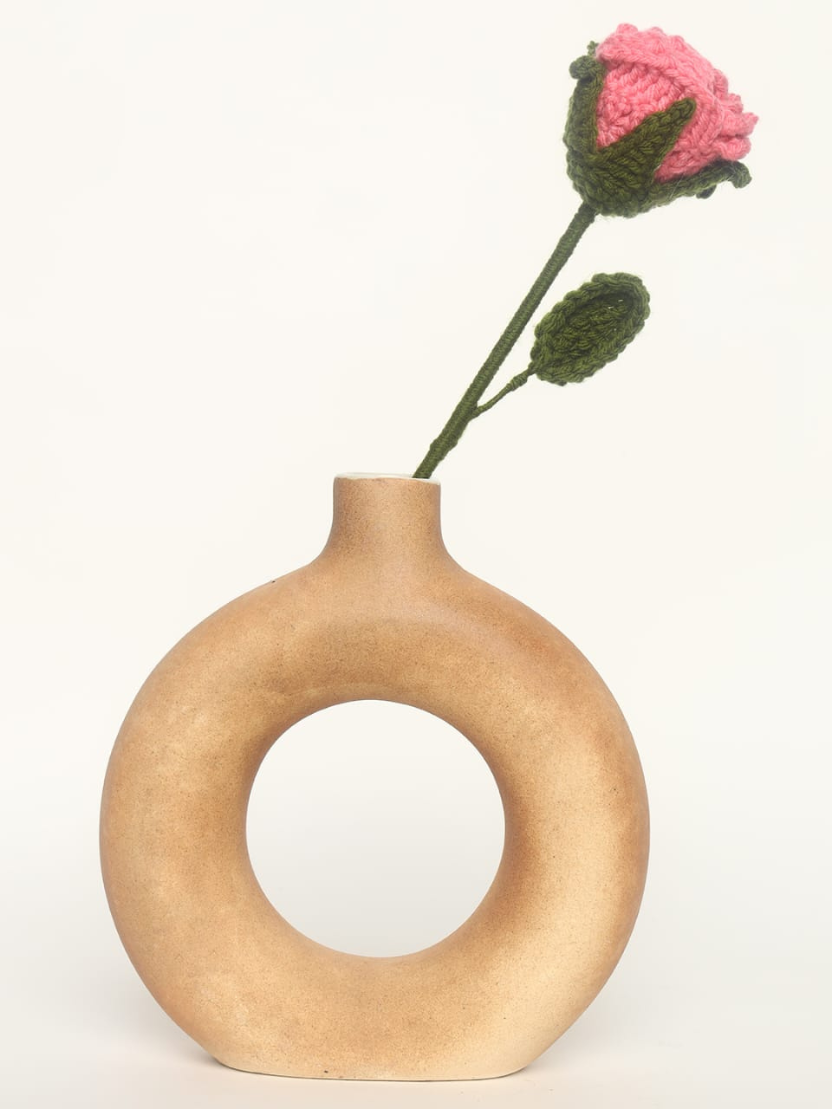 Sthula's Handcrafted Handmade Pink Wool Rose Flower with Stem