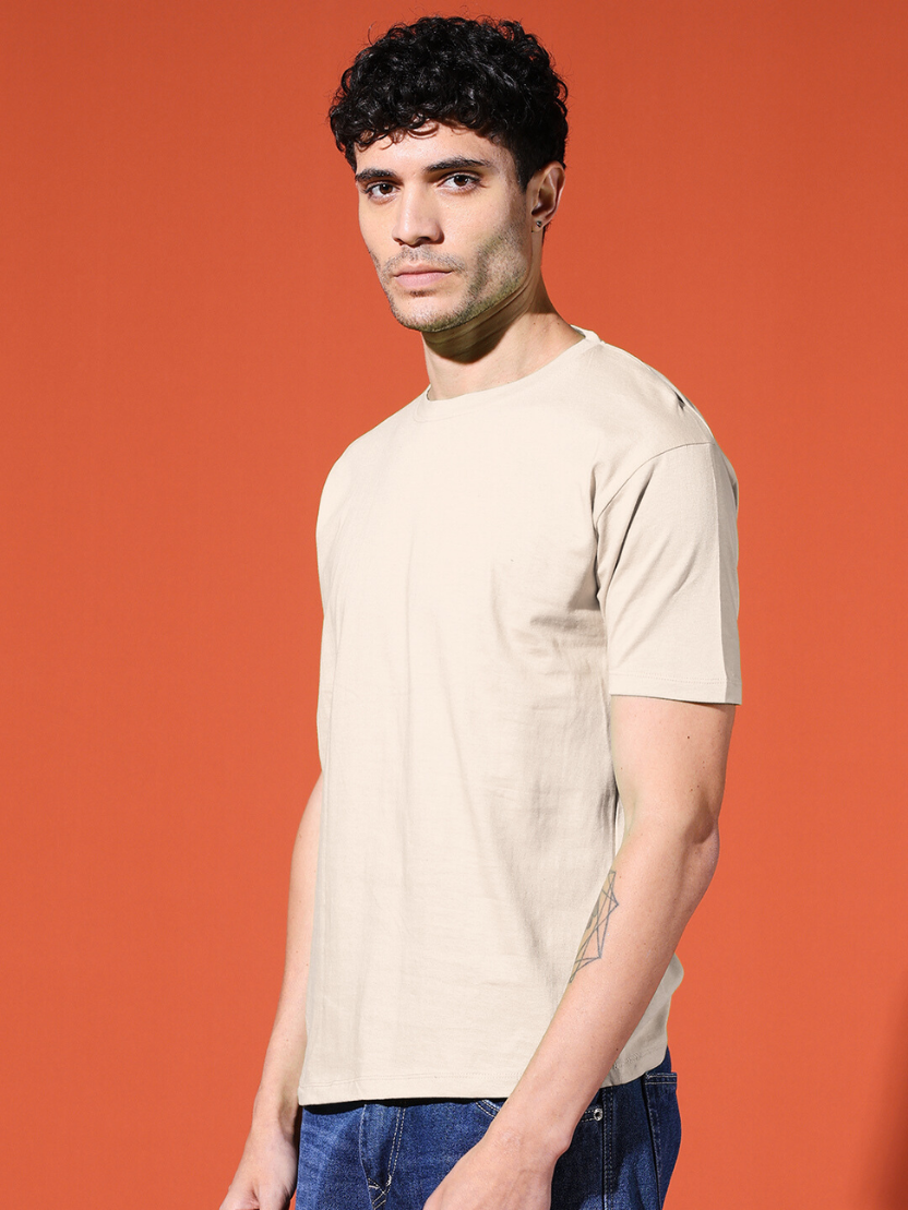 Sthula's Men Cream Cotton T-Shirt