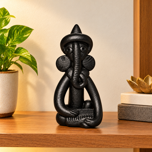 Sthula's Handmade Black Terracotta Ganesha Figurine