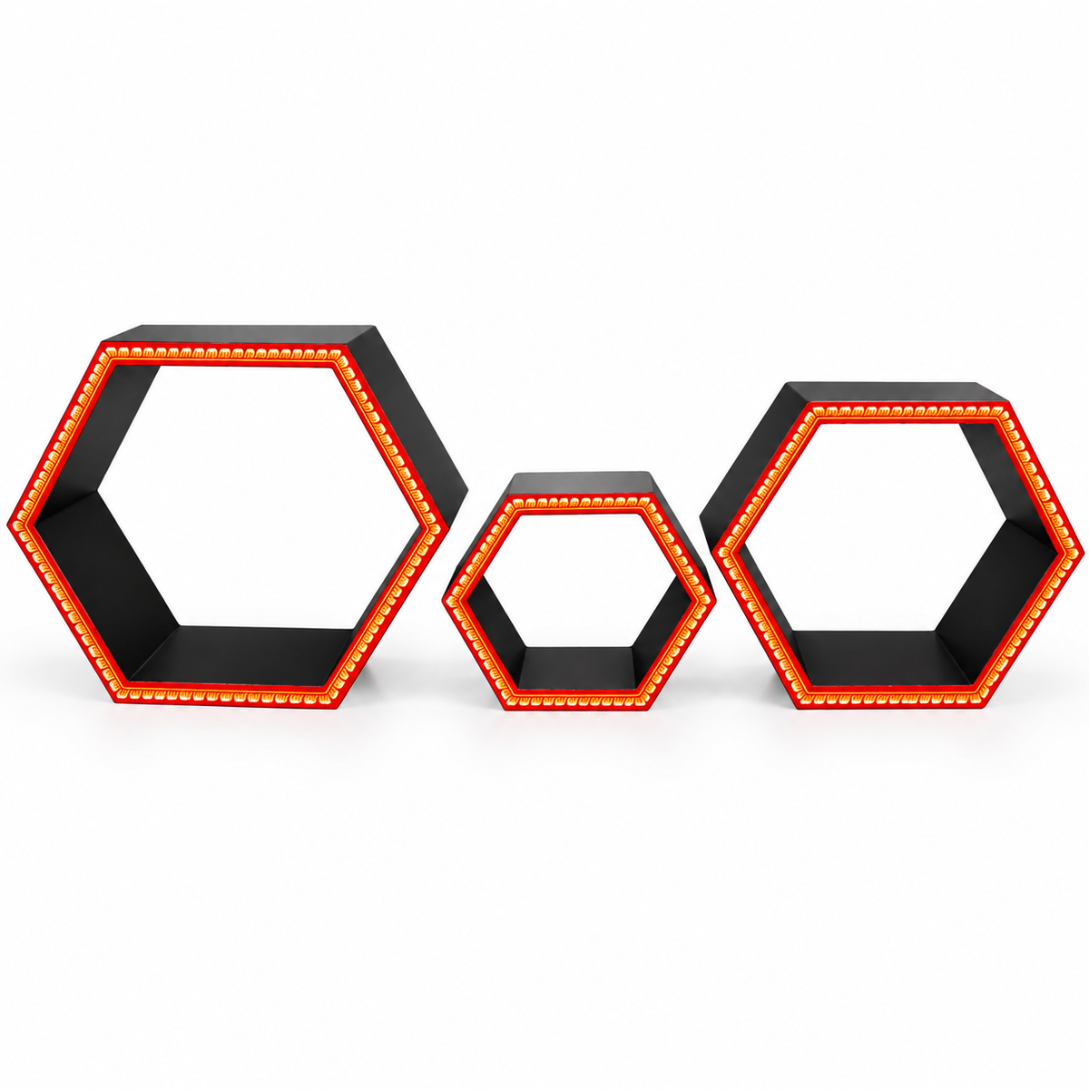 Sthula's Red Black Wooden Hexagon Wall Shelf Set