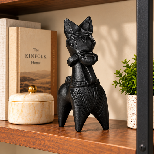 Sthula's Handmade Black Terracotta Tribal Animal Figurine