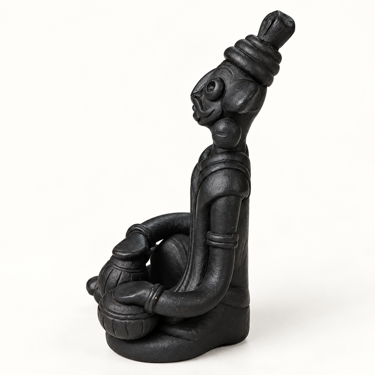 Sthula's Handmade Black Terracotta Tribal Musician
