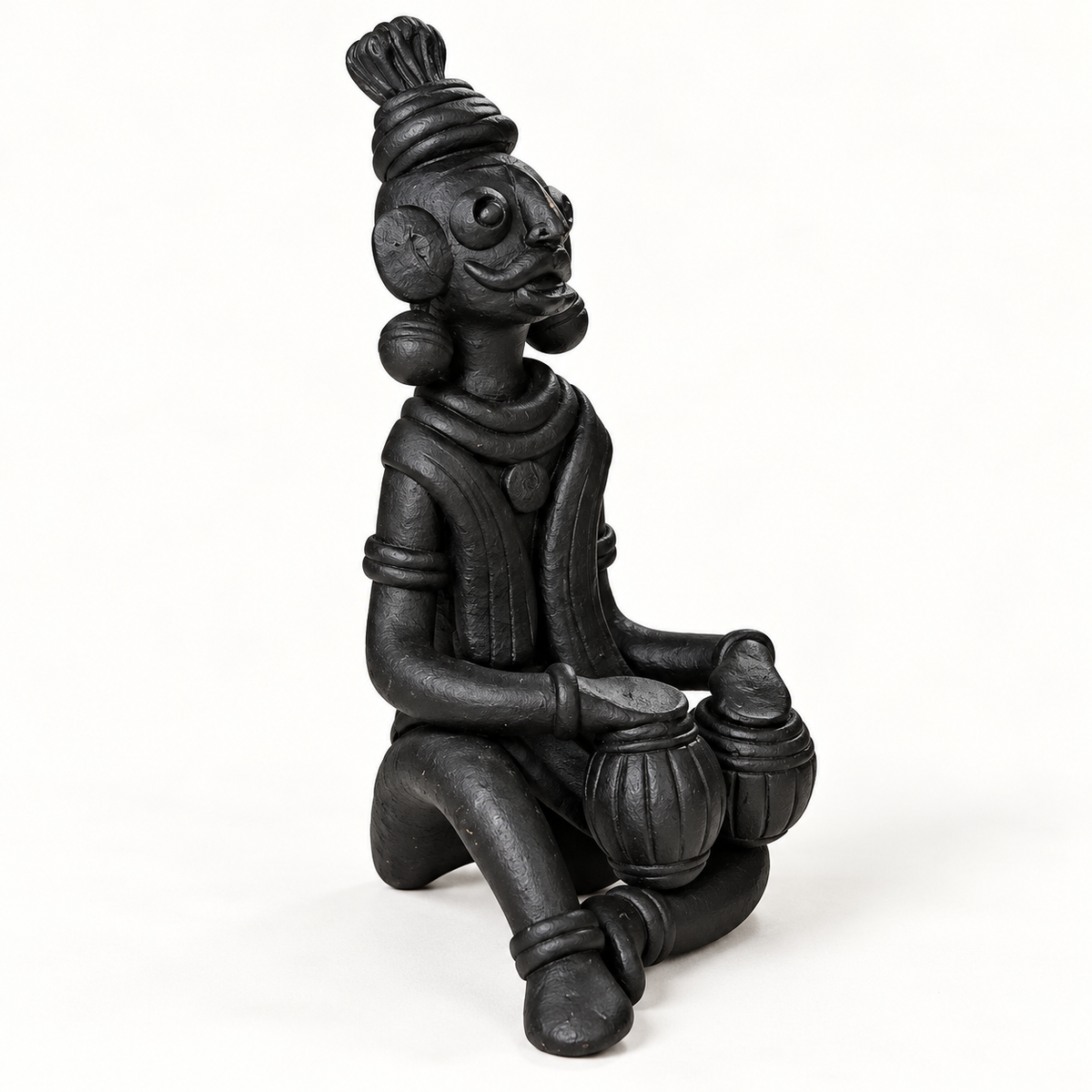 Sthula's Handmade Black Terracotta Tribal Musician