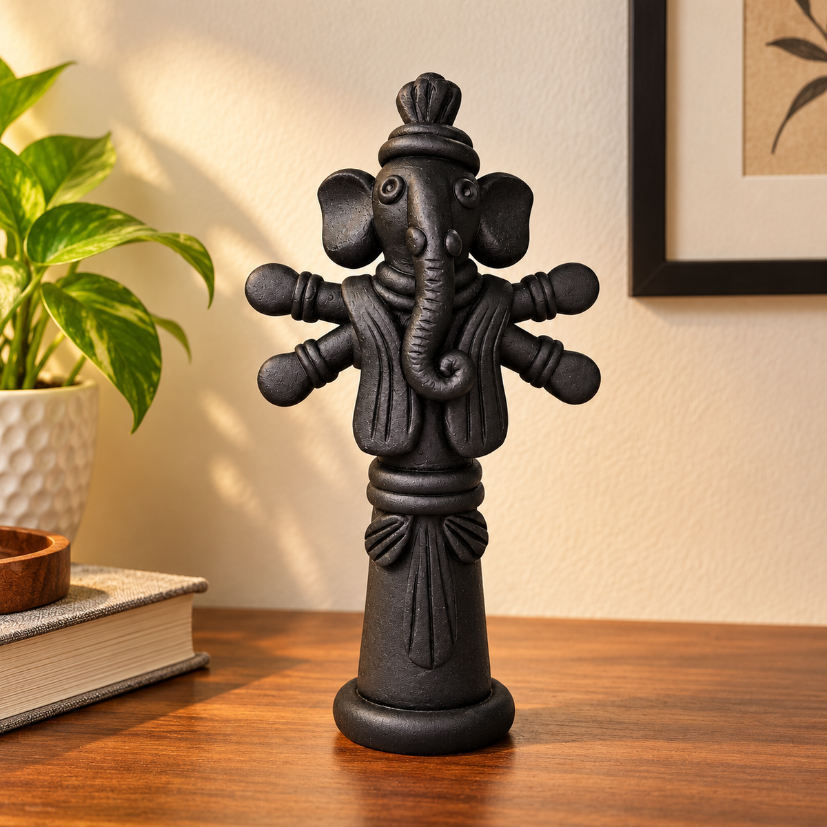 Sthula's Handmade Black Terracotta Standing Ganesha Idol