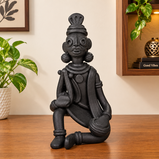 Sthula's Handmade Black Terracotta Tribal Figurine