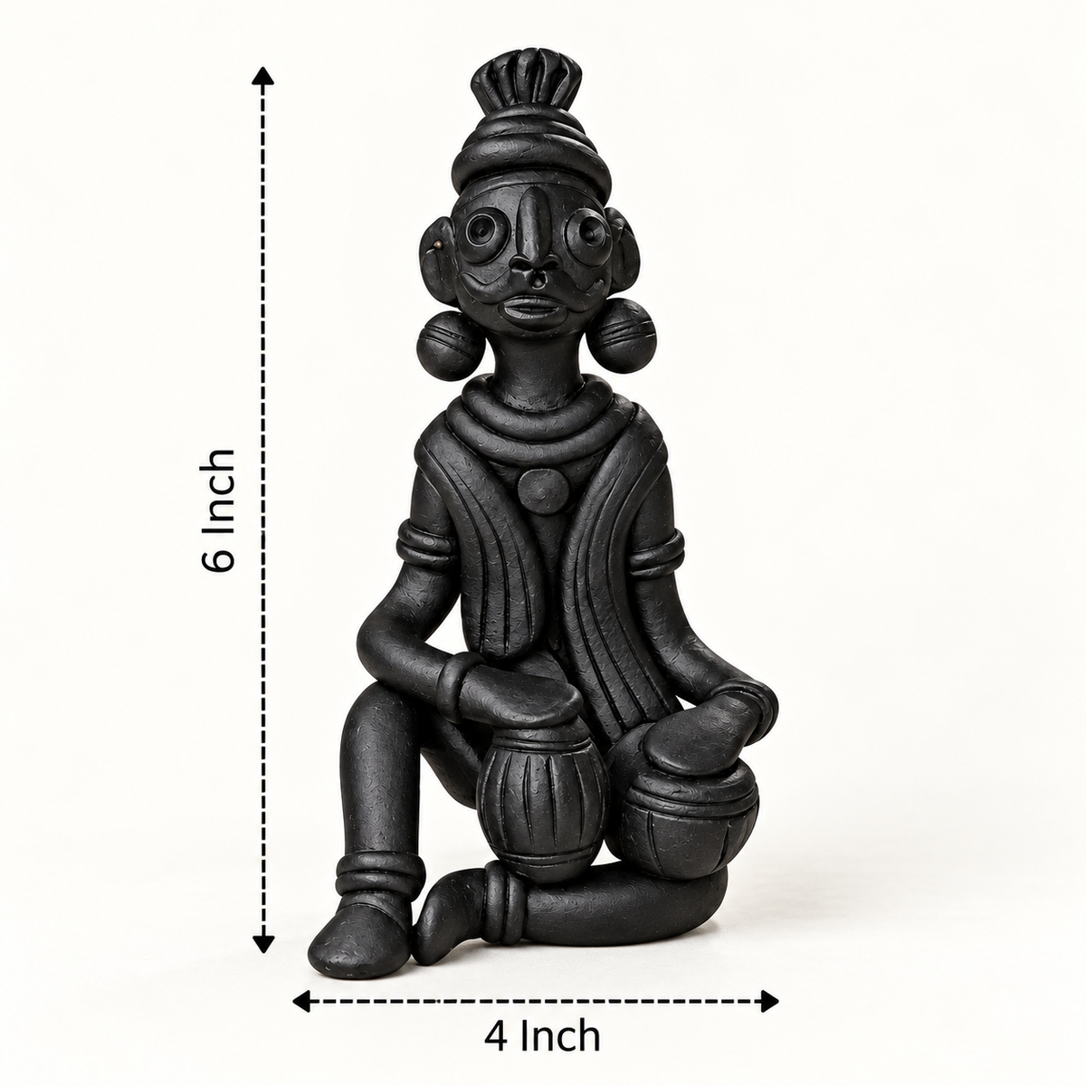 Sthula's Handmade Black Terracotta Tribal Musician