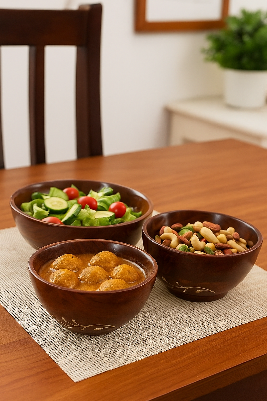 Sthula's Handcrafted Brown Wooden Serving Bowl Set