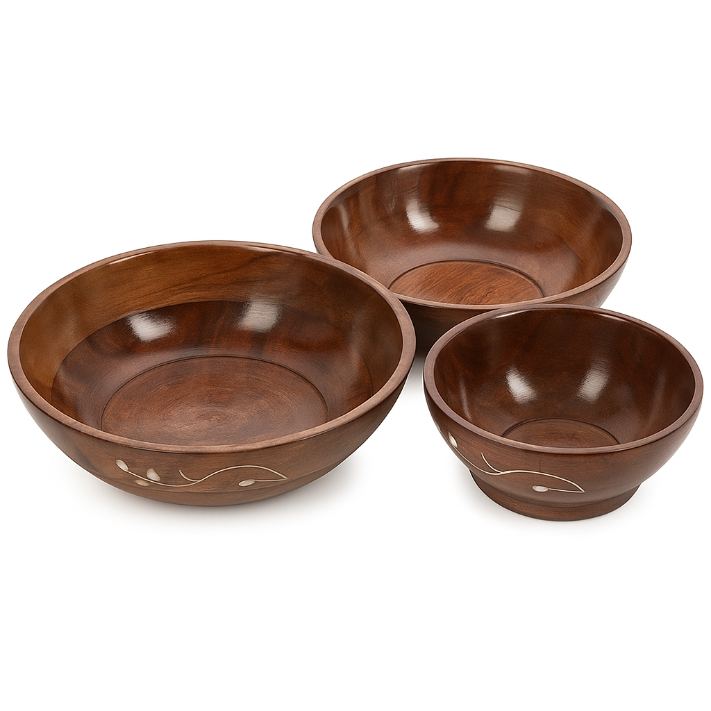 Sthula's Handcrafted Brown Wooden Serving Bowl Set