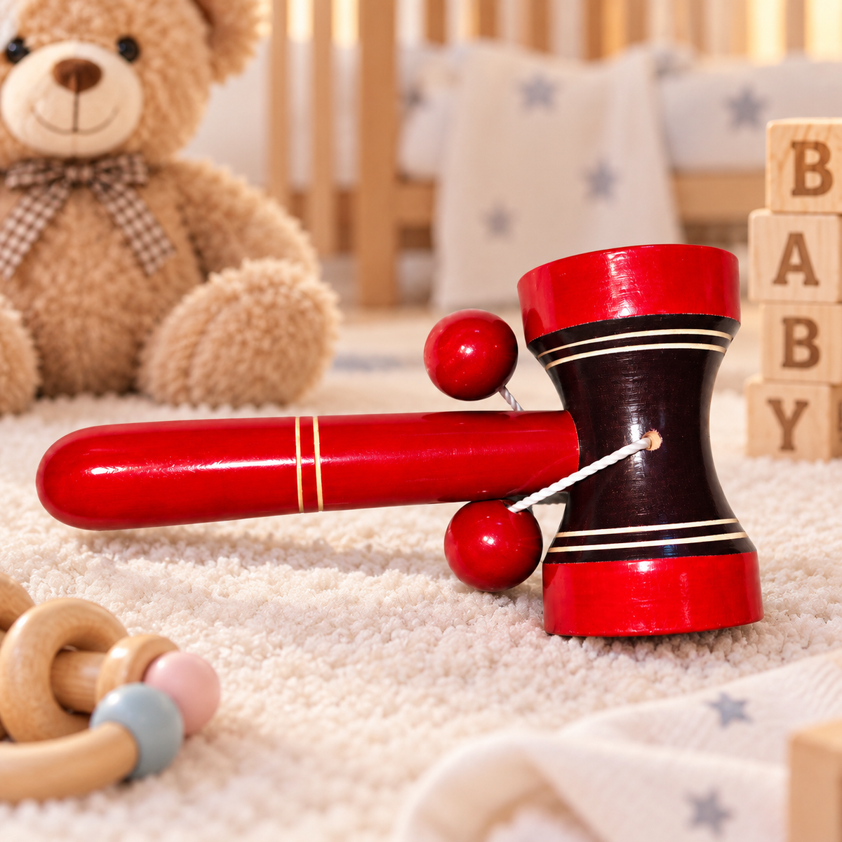 Sthulas Red Wooden Traditional Banging Toy