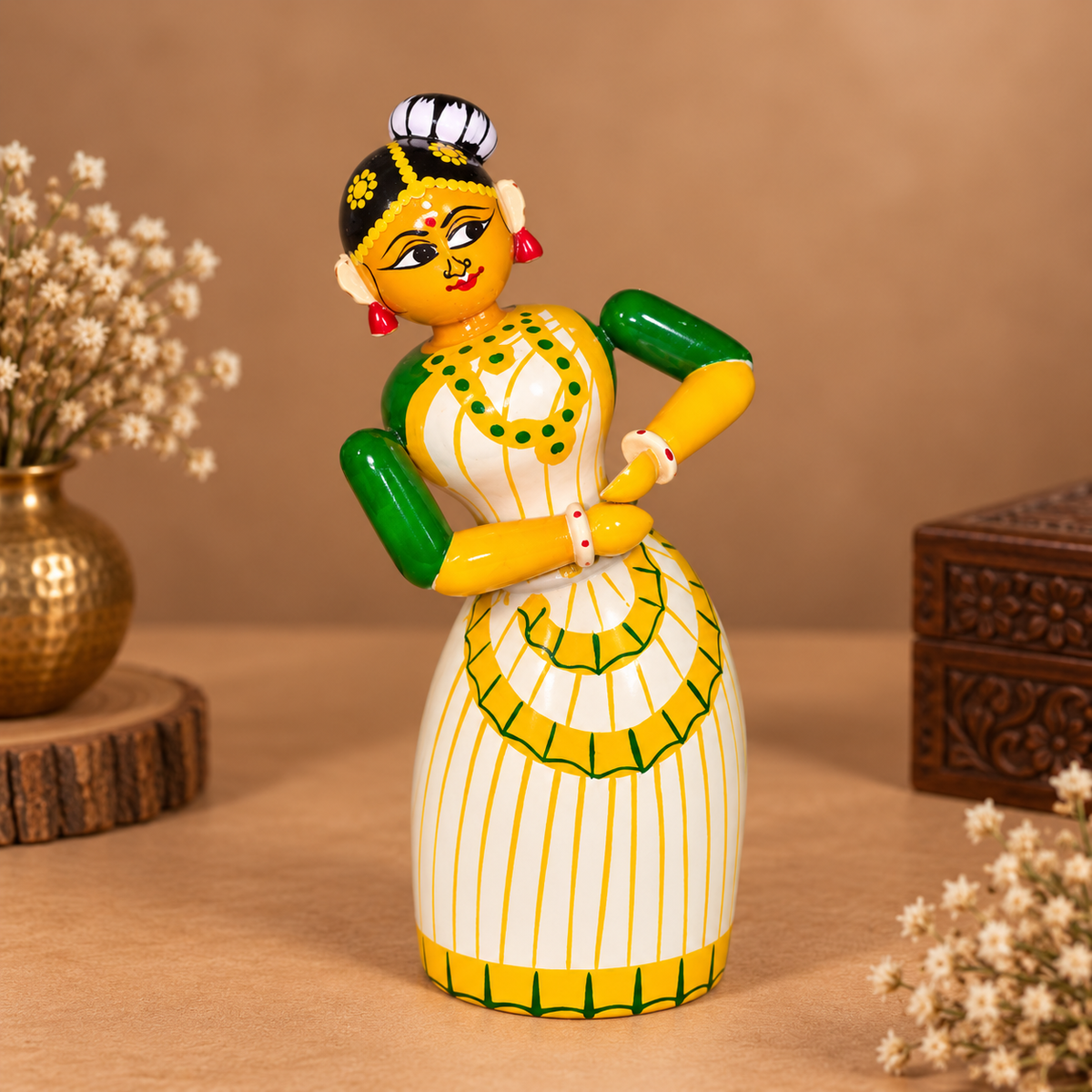 Sthulas Multicolor Traditional Dancer Wooden Figurine