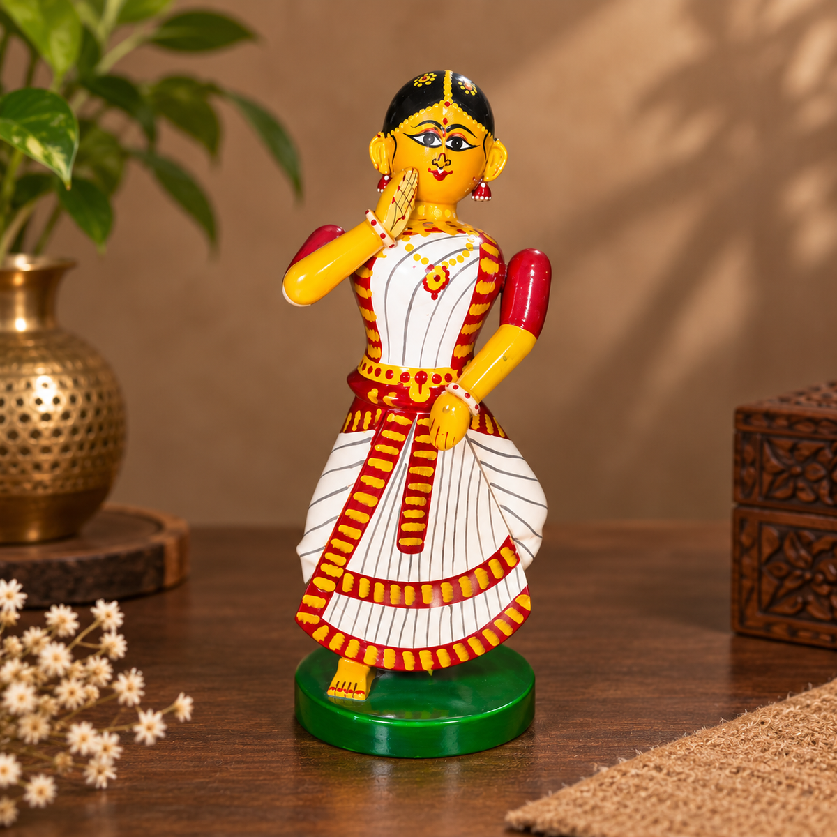 Sthulas Multicolor Traditional Dancer Wooden Figurine