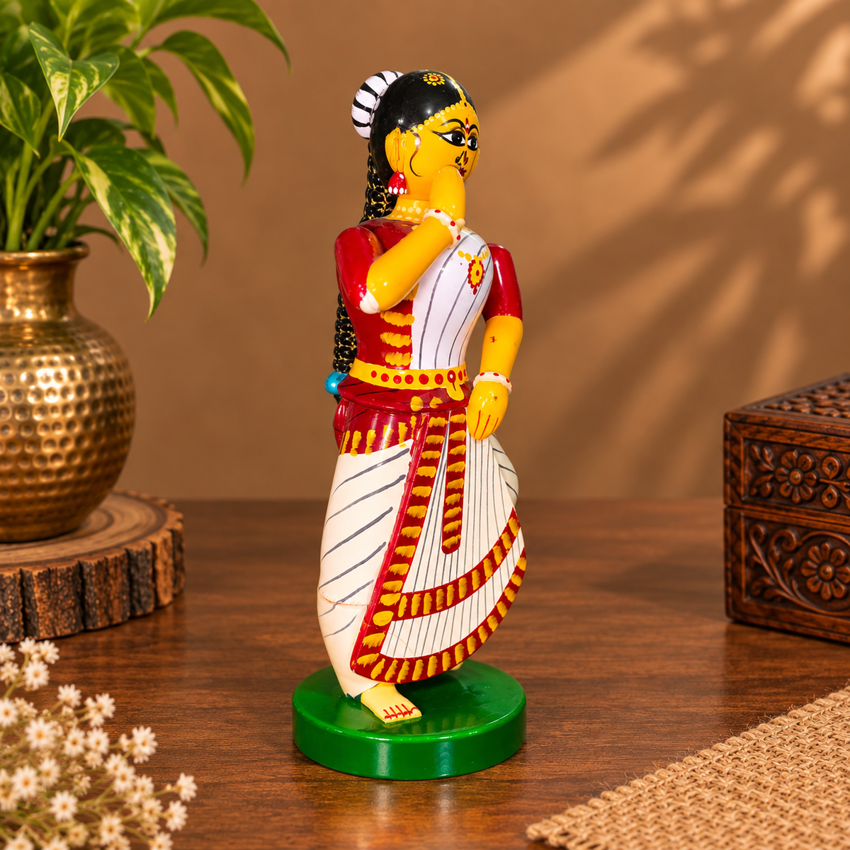 Sthulas Multicolor Traditional Dancer Wooden Figurine