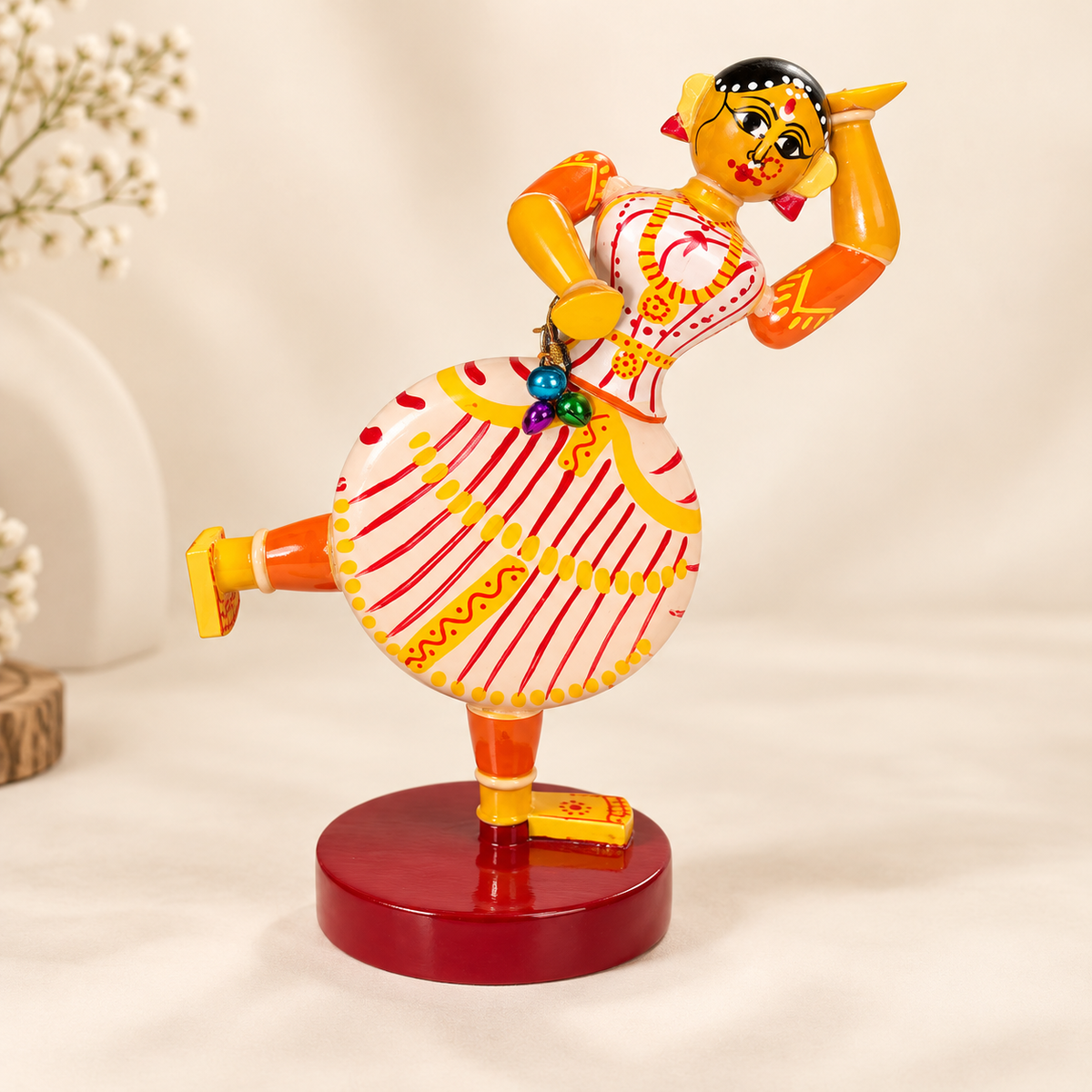 Sthulas Multicolor Traditional Dancer Wooden Figurine
