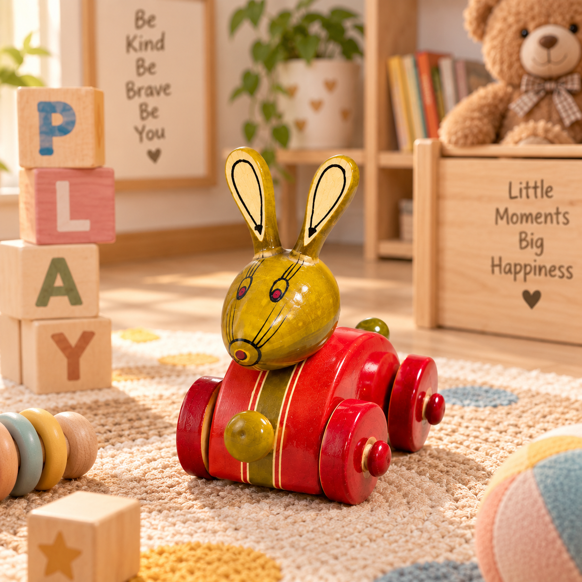 Sthula's Red and Green Wooden Rabbit Toy