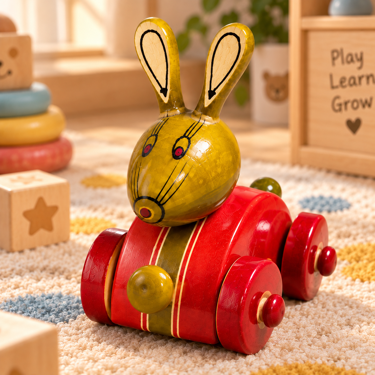 Sthula's Red and Green Wooden Rabbit Toy