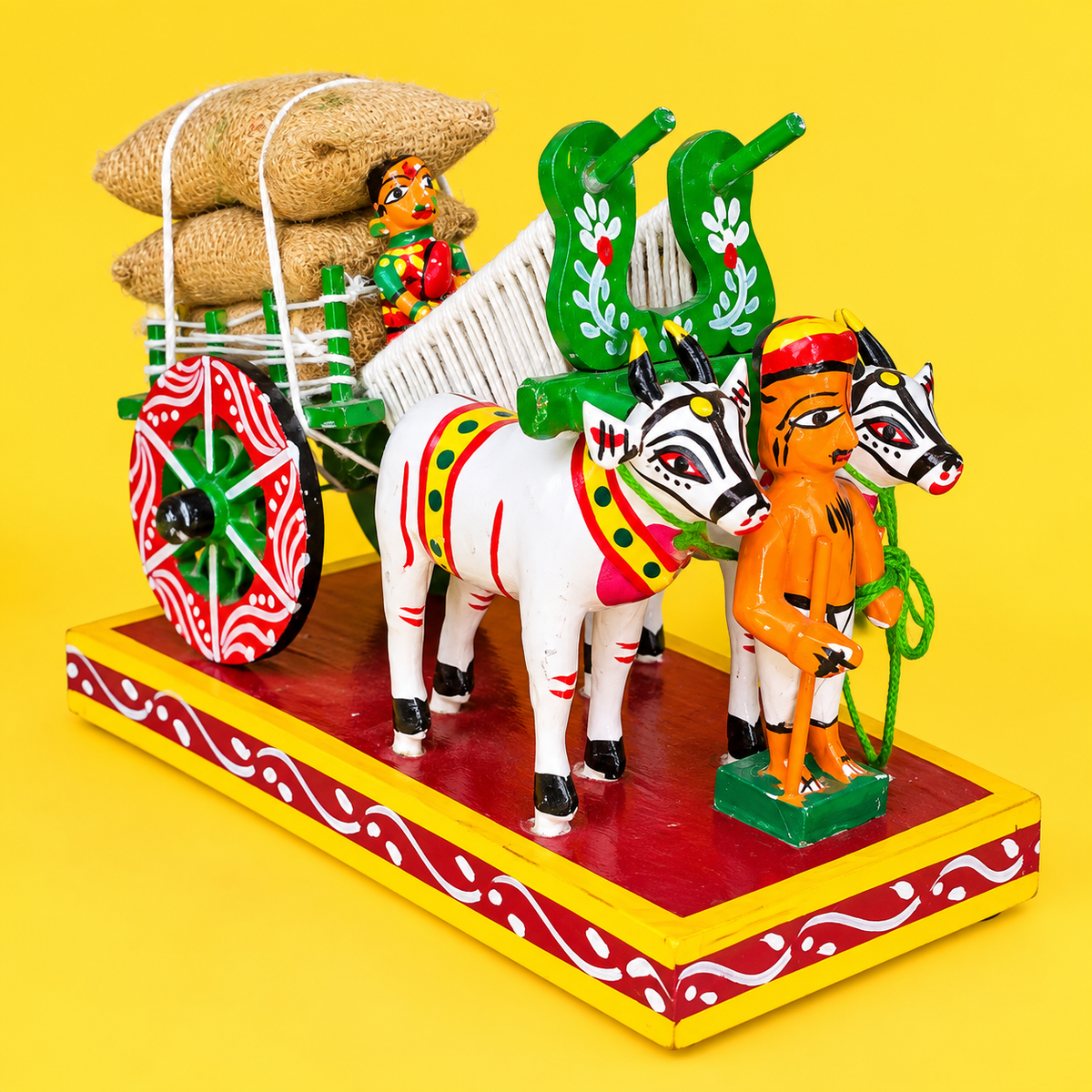Sthula's Handmade Multicolor Bullock Cart Decorative Showpiece