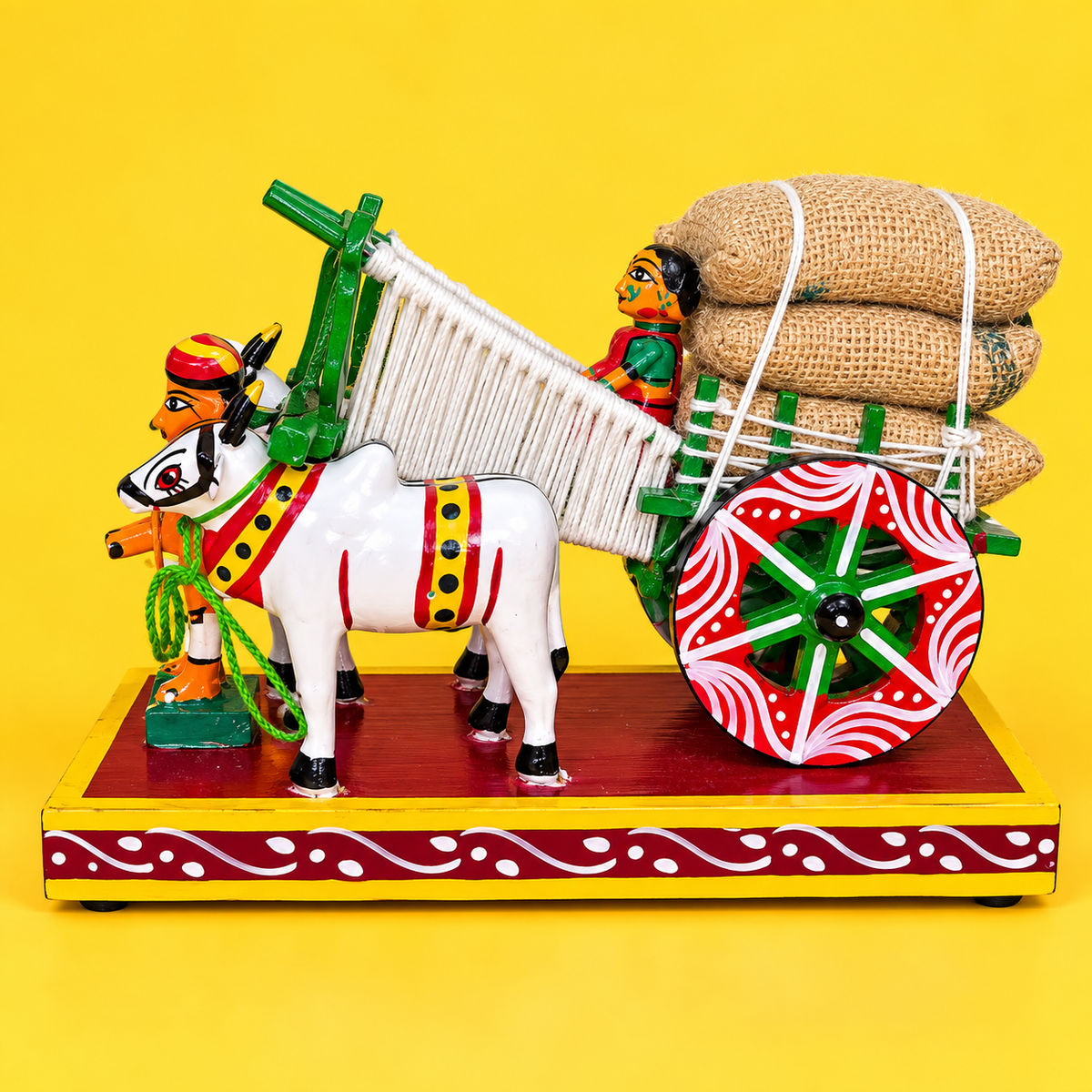 Sthula's Handmade Multicolor Bullock Cart Decorative Showpiece