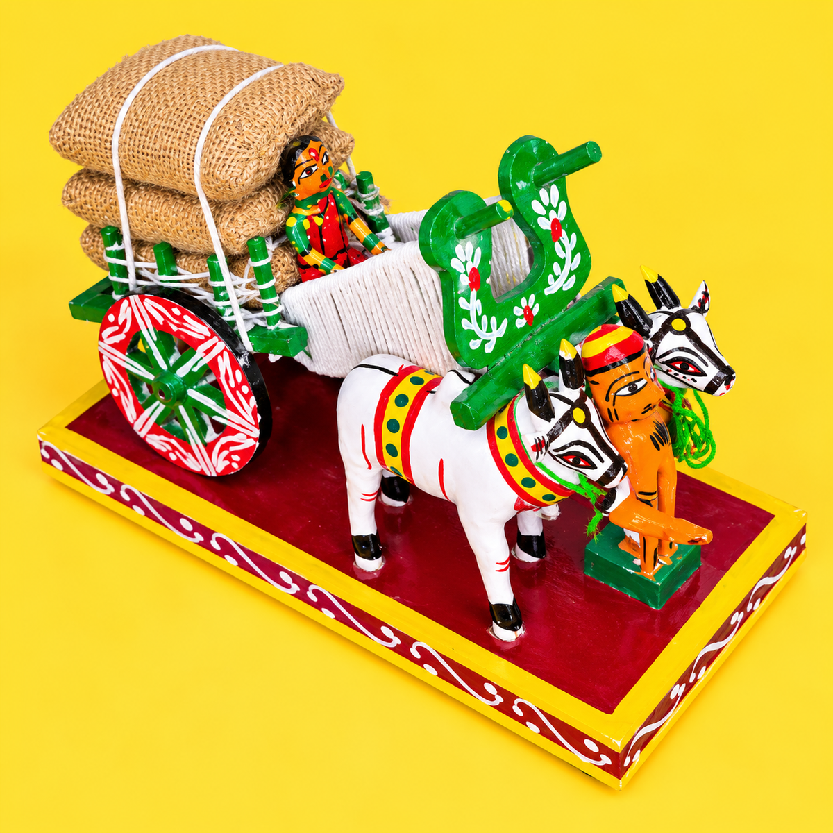 Sthula's Handmade Multicolor Bullock Cart Decorative Showpiece