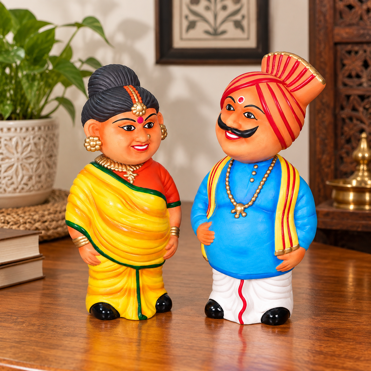 Sthula's Rajasthani Couple Multicolor Decorative Figurine Set
