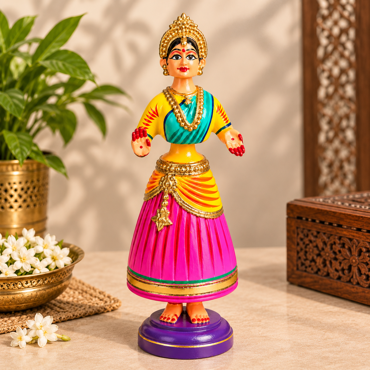 Sthula's Multicolor Wooden Traditional Dancing Doll