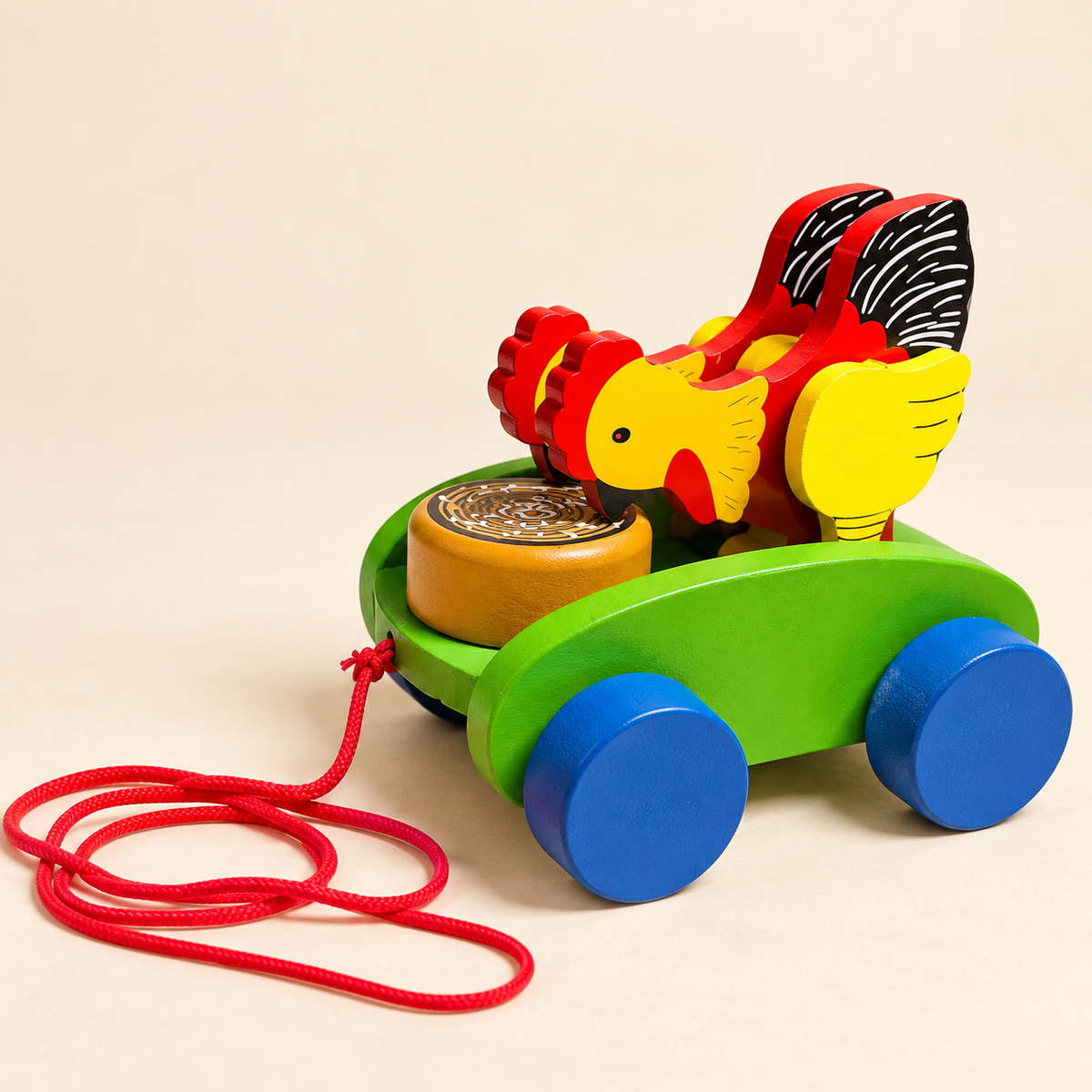 Sthula's Multicolor Wooden Bird Pull Along Toy