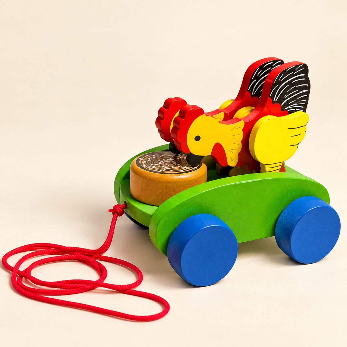 Sthula's Multicolor Wooden Bird Pull Along Toy
