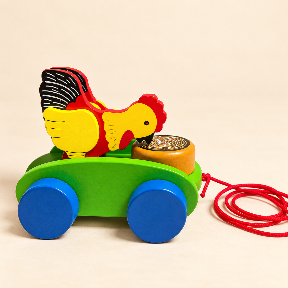 Sthula's Multicolor Wooden Bird Pull Along Toy