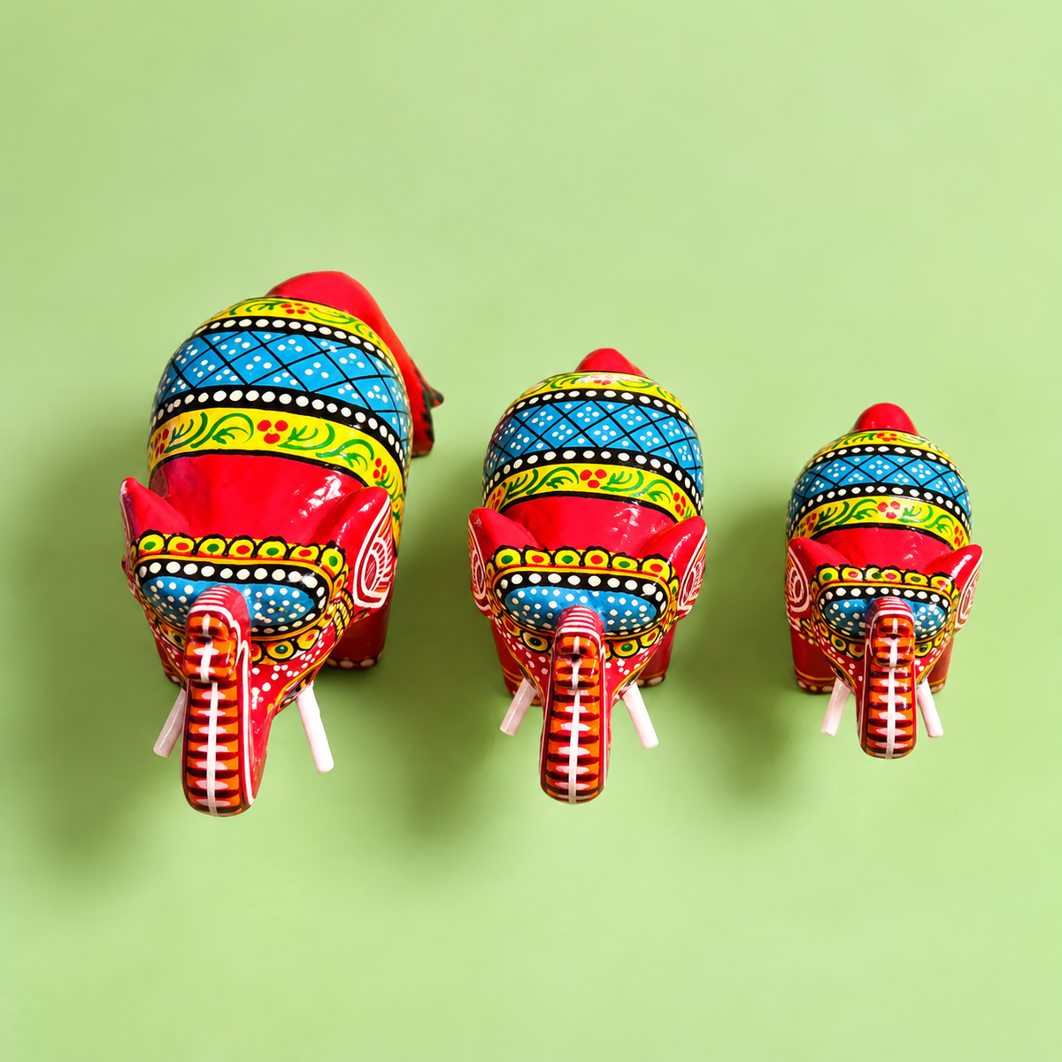 Sthula's Red Handcrafted Elephant Set – Wooden Decorative Figurines