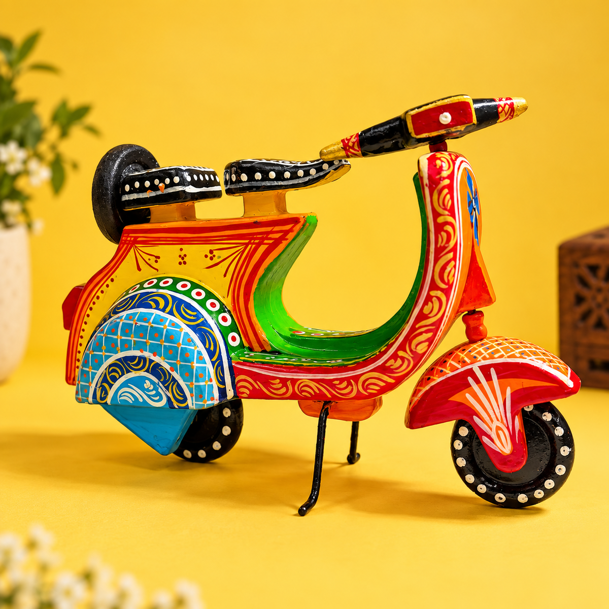 Sthula's Handcrafted Multicolor Wooden Scooter Showpiece